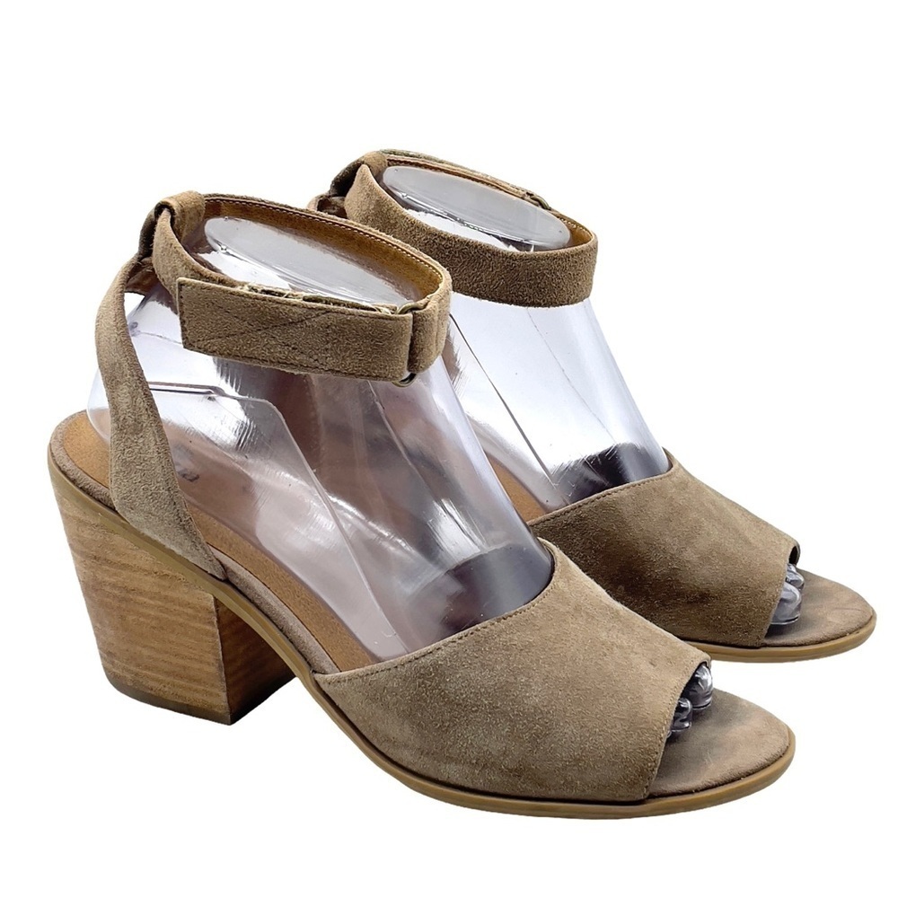Susina Block Heel Sandals Open Toe Ankle Strap Tan Suede Leather | Size 8.5 - Picture 2 of 12